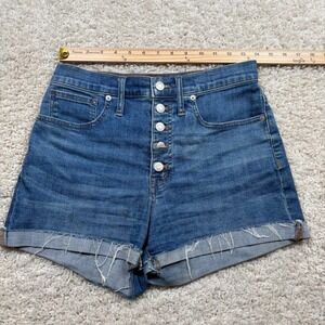 Madewell High-Rise Denim Shorts Blue Button Fly Raw Hem Size 27